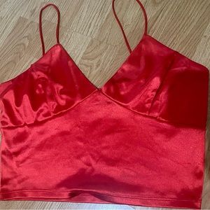 Red satin cropped crop top